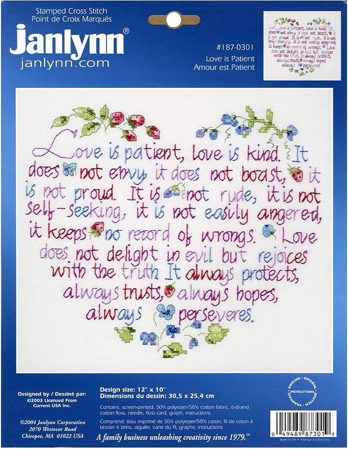 Janlynn Stamped Cross Stitch Kit, Love is Patient by Janlynn