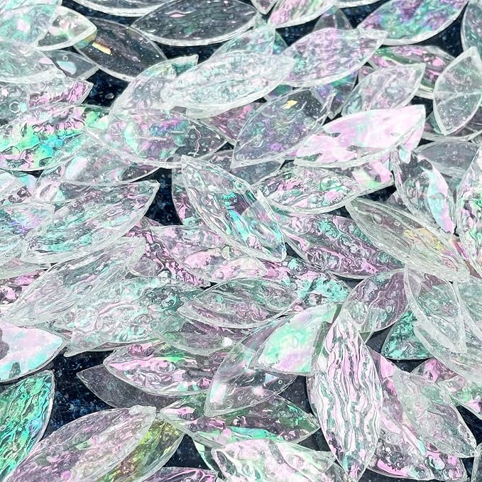 LITMIND 120 Pieces Iridescent Textured Transparent Mosaic Glass Petals & Leaves - Image 3