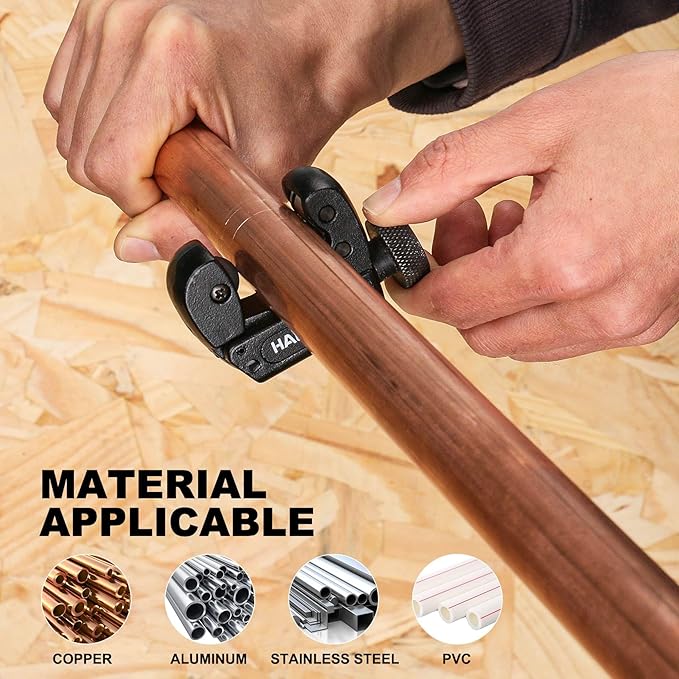 HAUTMEC Copper Pipe Cutter Tool 1/8" to 5/8"OD (3-16mm), Mini Copper Tubing Cutter Tool for PVC, Copper, Aluminum, and Thin Stainless Steel Tube HT0131-TC