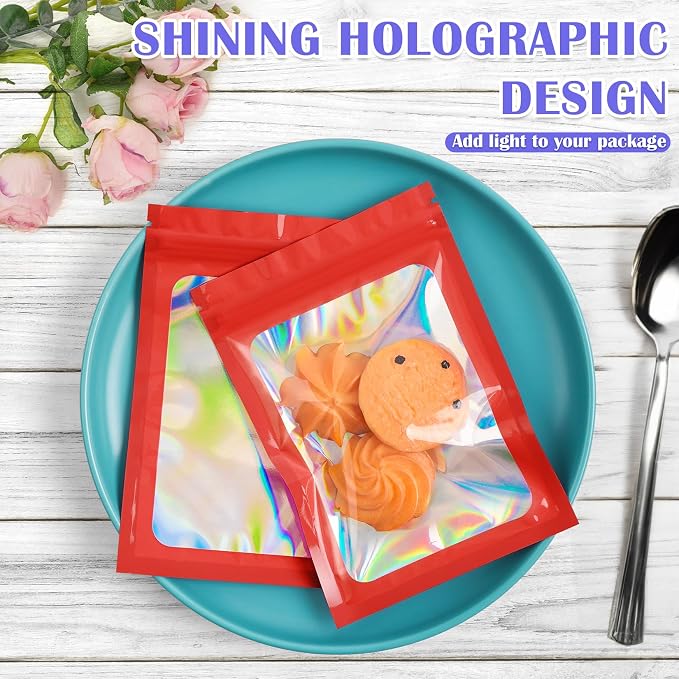 JETMORE 100 Pcs Mylar Bags, Smell Proof Bags Foil Pouch, Holographic Resealable - Image 2