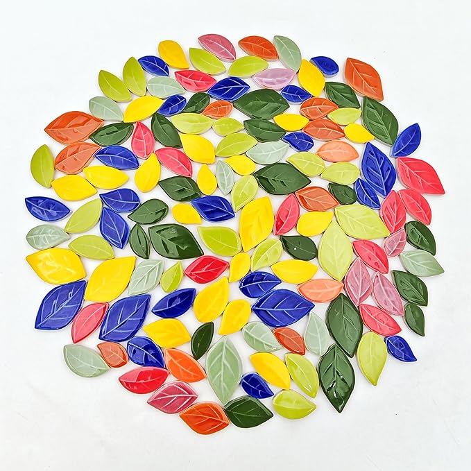 500g/1.1lb Leaf-Shaped Ceramic Mosaic Tiles, Ceramic Mosaic Pieces by Unknown