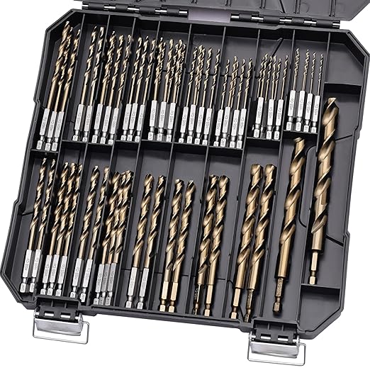 Hex Shank Cobalt Drill Bit Set 63Pcs 1/16"-1/2", M35 HSS Twist Impact Drill Bits for Metal and Hardened Steel, with Indexed Storage Case