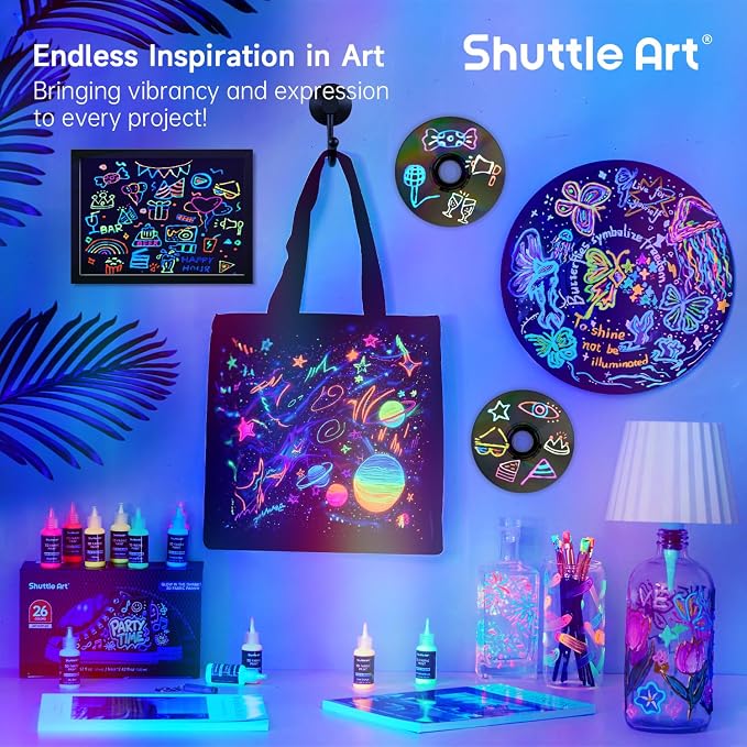 Shuttle Art Glow in the Dark Paint, 26 Colors 3D Fabric Paint - Image 6