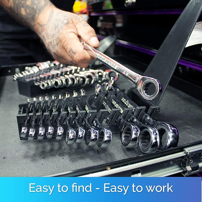 TOOLGUARDS Ratcheting Wrench Set 13pcs - Standard - With Rack Organizer - Wrenches - Combination Ratchet Wrench Set - 100% Lifetime Satisfaction Guarantee