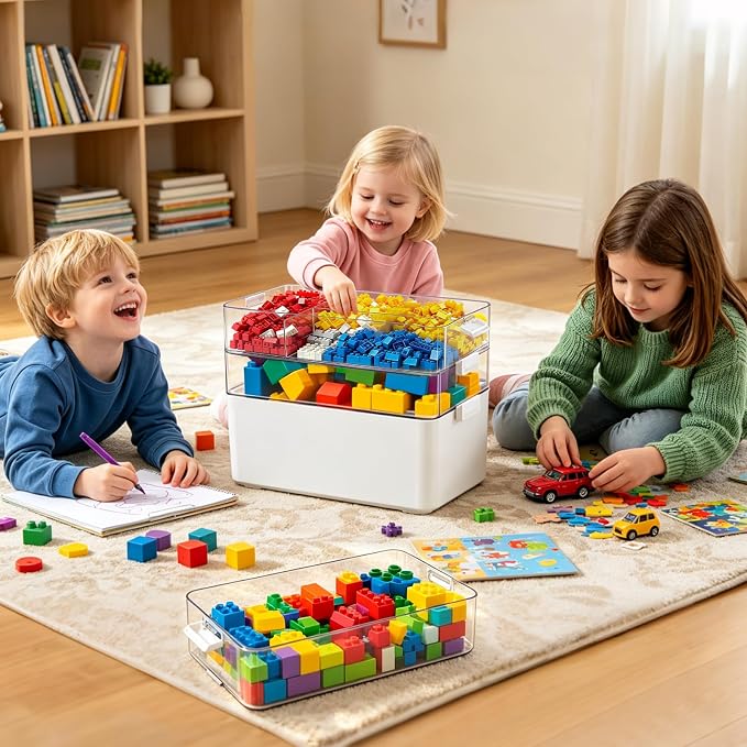 19QT Large Plastic Craft Organizers and Storage Box, 3-Layer Portable Craft - Image 4