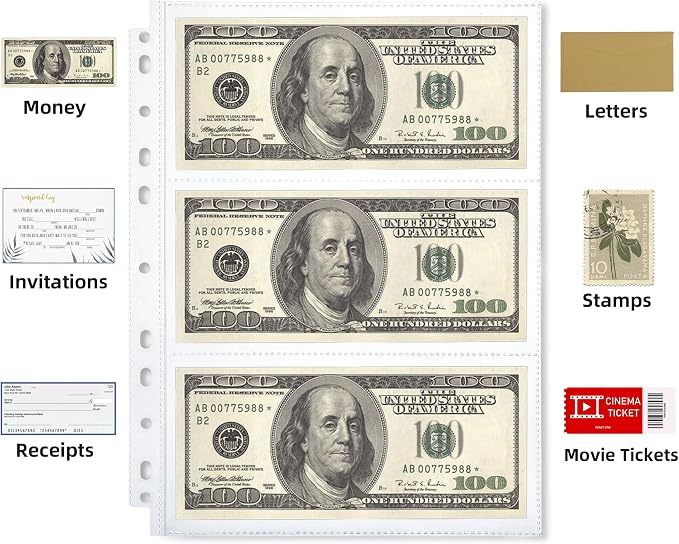150-Sheets Double-Side 3-Pocket Currency Pages - Image 6