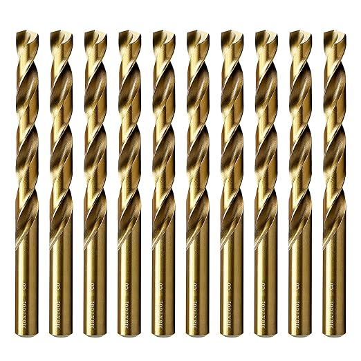 MAXTOOL 17/64" 10PCs Identical Cobalt Jobber Length Drill Bits HSS M35 Twist Drill Bits Fully Ground Golden Straight Shank Drills; JBF35G10R17E10