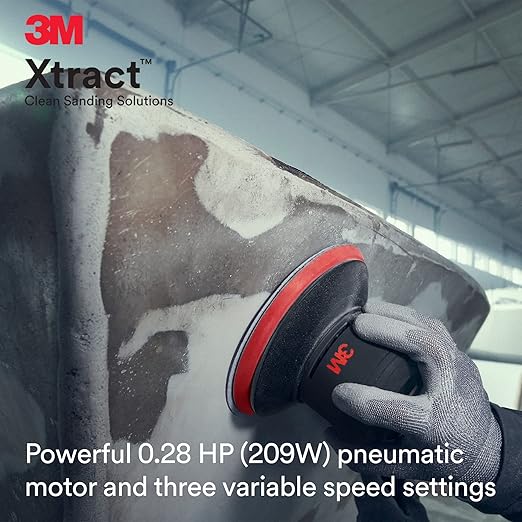 3M Pneumatic Random Orbital Sander, 88940, 5 in, Non-Vacuum, 3/8 in Orbit, Lightweight and Comfortable, 12000 RPM, .28 HP (209W) Motor, Variable Speed