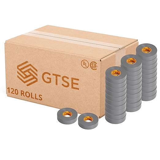 GTSE Gray Electrical Tape, 120 Rolls Bulk Box – Waterproof, Industrial Grade Vinyl, 3/4 in x 66ft– Strong Self-Adhesive Grey PVC Electric Tape for Wire Insulation, 7 Mil, 600V – UL/CSA Listed