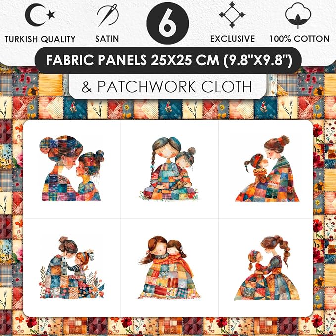 Patchwork Mother & Daughter Cotton Fabric Panel – 6 Designs + Bonus Sheet - Image 3
