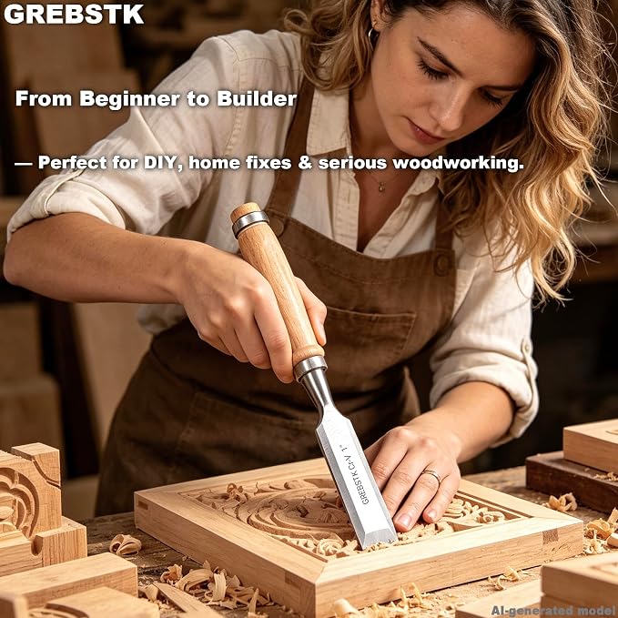 GREBSTK 4-Piece Ultra-Sharp Wood Chisel Set, CR-V Steel Beveled Blades - Image 8