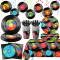 142Pcs Record Theme Tableware Set, Tablecloth, Hanging Swirls Record Banner by CMUSKO