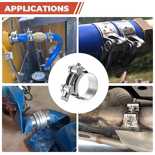 AKIHISA 4 Pack 48-51mm ID Range T-Bolt Hose Clamp,304 Stainless Steel Heavy Duty Pipe Strap Clamp