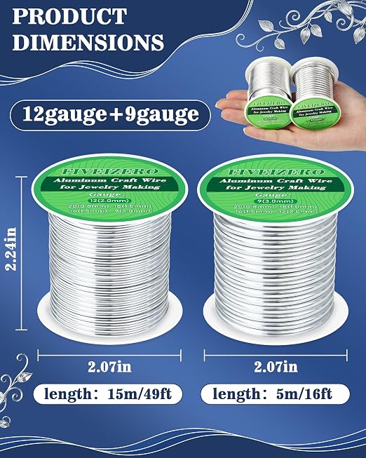 FIVEIZERO 12 Gauge&9 Gauge Aluminum Craft Wire, 2mm/3mmArmature Wire - Image 2