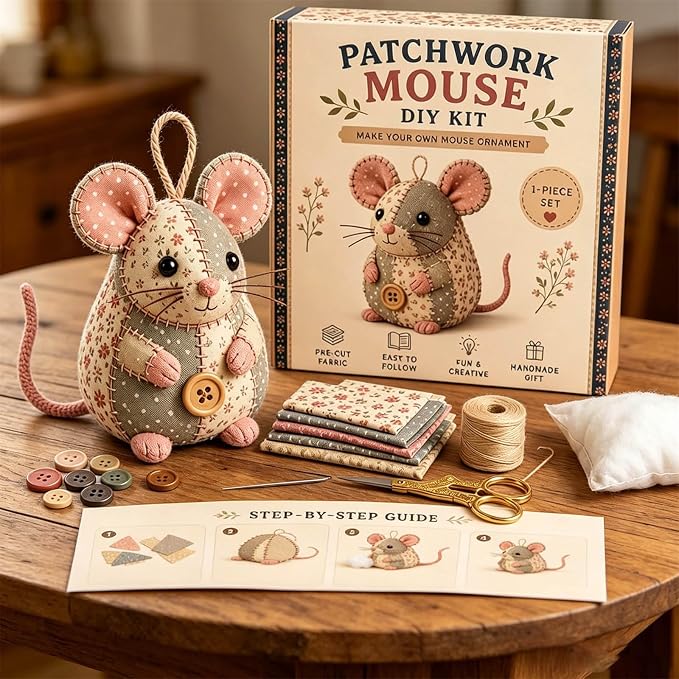 Patchwork Mouse DIY Kit, Handmade Sewing Craft Kit - Image 2