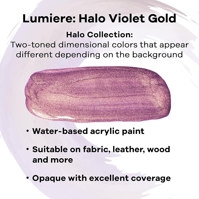Jacquard Lumiere 2.25oz Fabric Paint Halo Violet Gold - Image 2