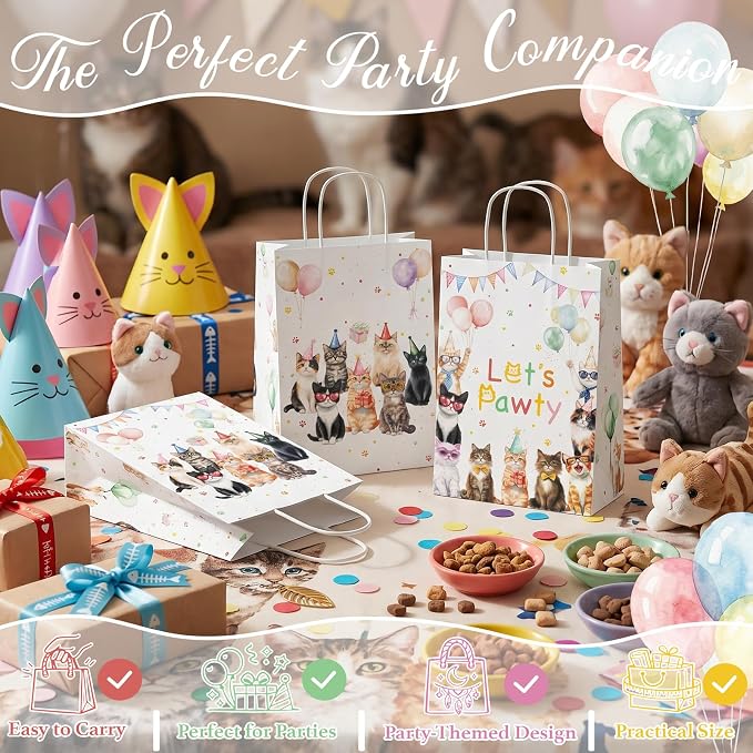 24 Pack Cat Party Favor Bags, Cat Gift Bags - Image 2