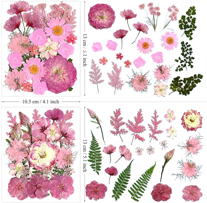 132Pcs Pink Pressed Dried Flowers and Butterfly - Image 5