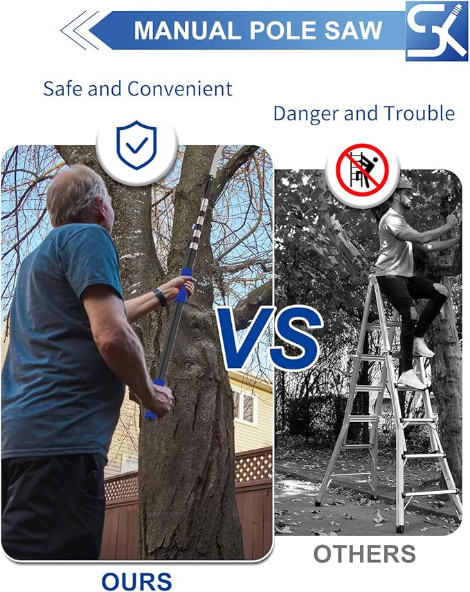 26FT Reach Pole Saws for Tree Trimming, Manual Pruning Pole Saw with 5-20FT Telescoping Extension Pole, Tree Pruner Tree Trimmer with 19" 3X Detachable Saw for Yard Garden Trees Palms Shrubs