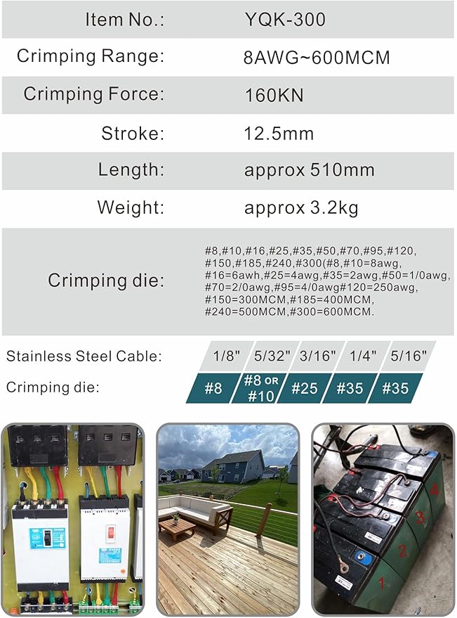 AMZCNC Industrial Hydraulic Cable Lug Crimper (16 TON) 9 AWG to 600 MCM Electrical Terminal Cable Wire Tool Kit with 13 Die Sets