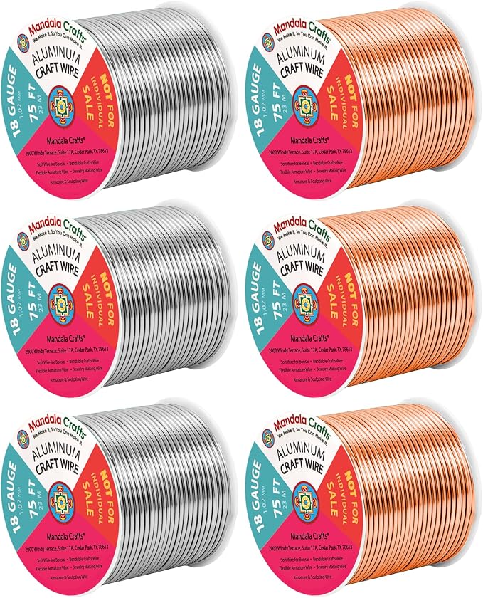 Mandala Crafts 18 GA Copper Silver Tone Combo Anodized Aluminum Craft Wire | by MandalaCrafts