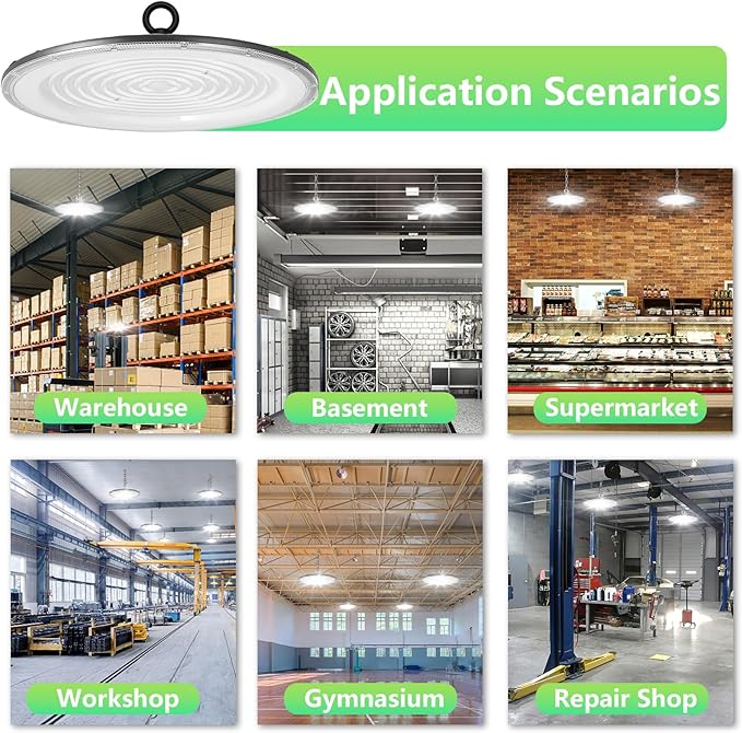 loyal LED High Bay Shop Lights: UFO Dimmable Commercial Lighting 6000K - for Warehouse Garage Workshop Gym with US Plug Cable (500W, 20 Piece)