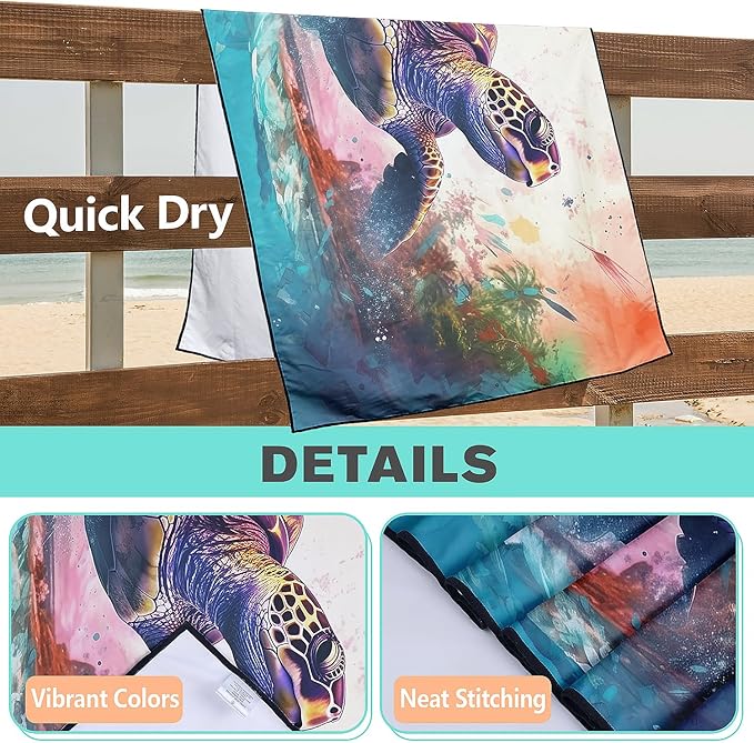 Giant Turtle Beach Towel Oversized 36" x 72", Thin Lightweight Sand Free Quick Dry Microfiber Towel for Swimming Pool Cruise Camping Travel