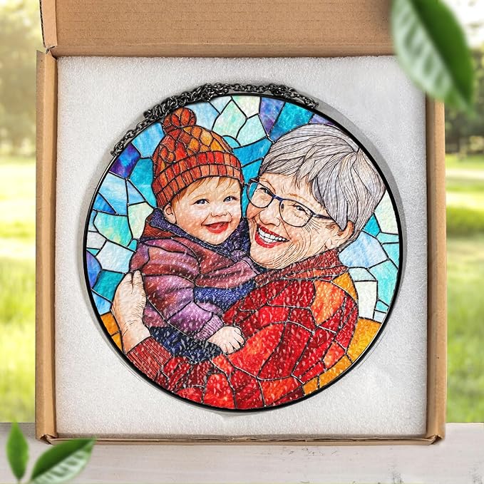 LOVELYPOD Custom Grandma and Grandkids Faux Stained Glass Sun Catcher, - Image 2