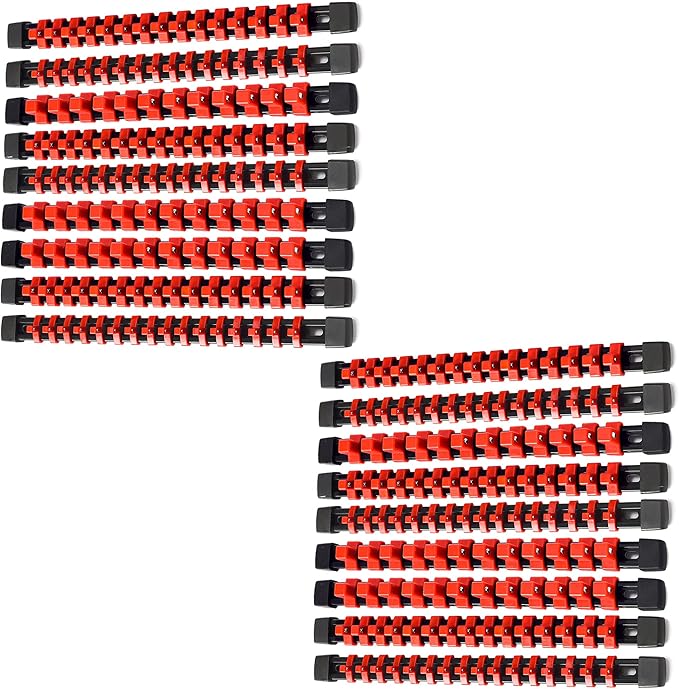 ALOANES 18 PC ABS Socket Organizer, 1/2", 3/8", & 1/4" Drive Racks, Heavy Duty Socket Holders with Red Clips
