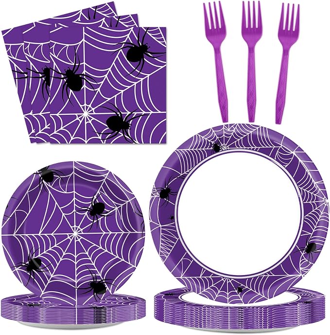 Qyeahkj 100 Pcs Halloween Birthday Party Supplies Paper Plates and Napkins Set by Qyeahkj