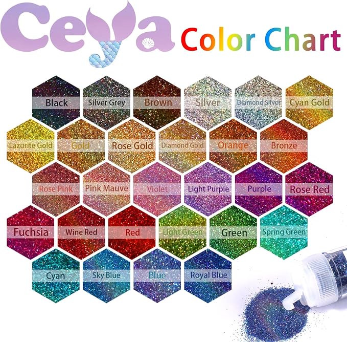 Ceya Holographic Ultra Fine Glitter Powder Set 28 Colors, 9.87oz/280g Craft - Image 3