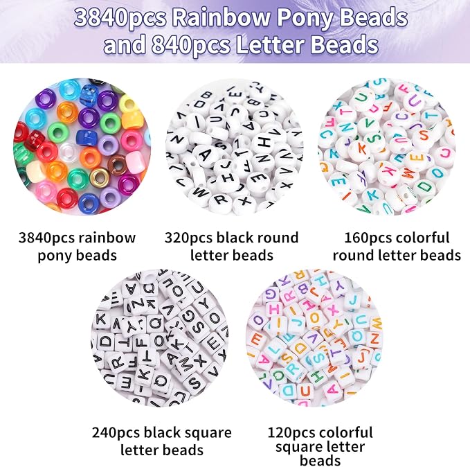 QUEFE Bracelet Making Kit 6 Boxes 120 Colors Pony Beads Kandi Beads Kit 4700pcs - Image 3