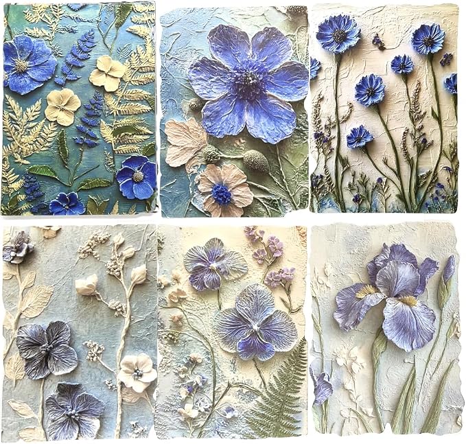 20 Sheets Vintage Blue Flower Scrapbook Paper 3 Sheets Embossed Textured Paper by ZIKERVDO