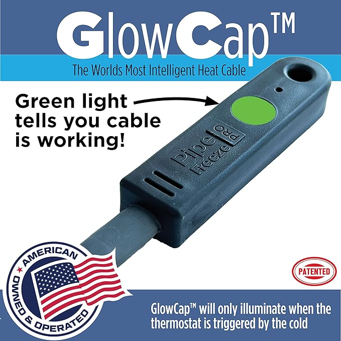 Radiant Solutions Company Intelligent Heat Tape for Water Pipe Freeze Protection - with GlowCap™, Built-in Thermostat, Tape Included, 10-yr Warranty, Heavy-Duty, Self-Regulating, 120V (60 Ft)