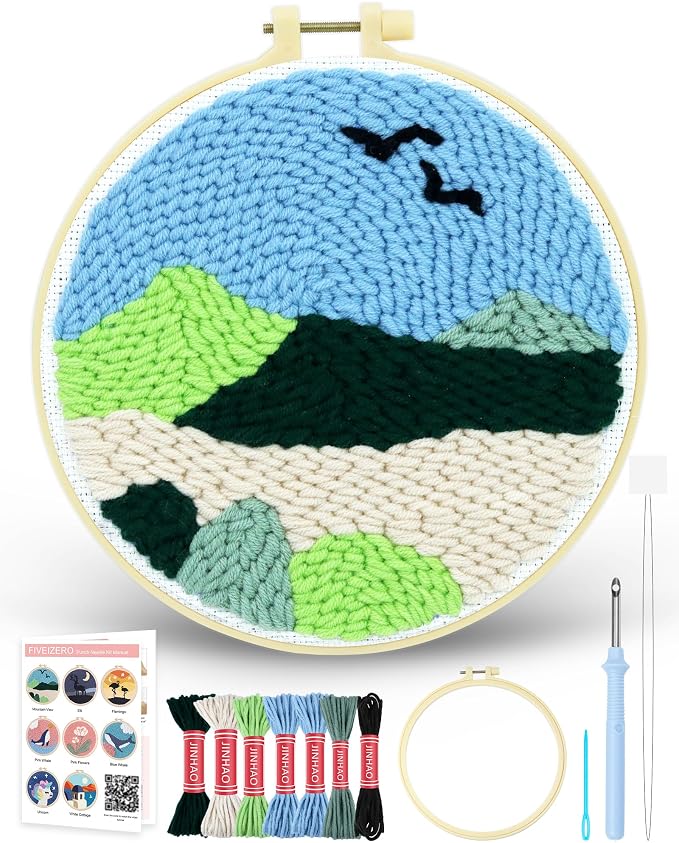 FIVEIZERO DIY Punch Needle Kit for Beginners, Mountain View Punch Embroidery Kit by FIVEIZERO