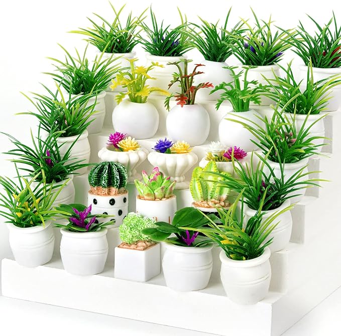 26Pcs Miniature Potted Plants, Mini Artificial Plants, 1:12 Scale Doll House by FFNIU
