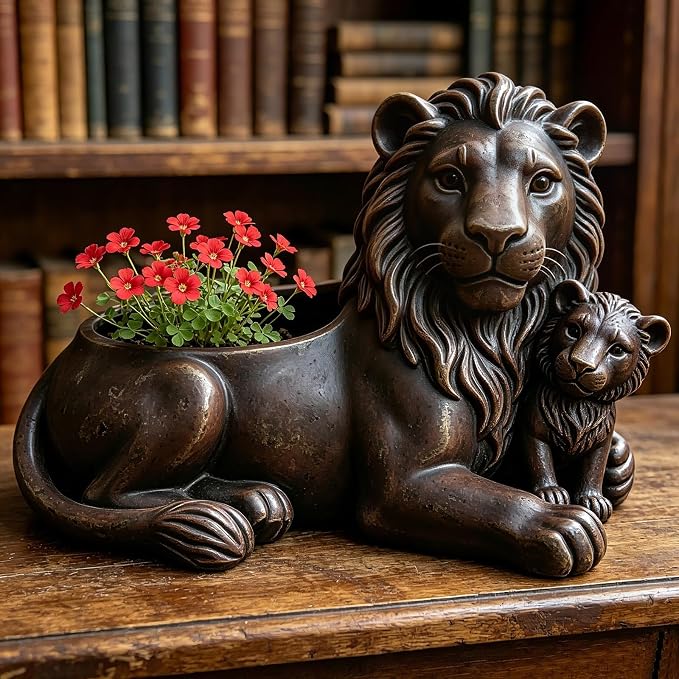 Lion and Cub Flower Pot Silicone Resin Molds, Animal DIY Making Decor Art Crafts - Image 3