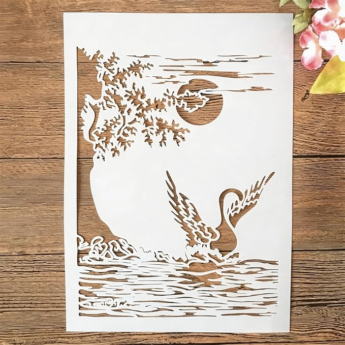TIAMECH A4 Reusable Swan Lake Stencil by TIAMECH