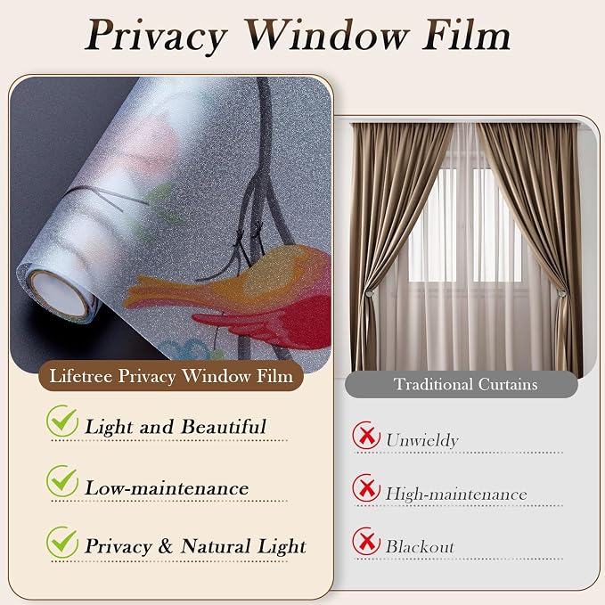 Coavas Stained Glass Window Film, Decorative Frosted Glass Window Privacy Film - Image 8