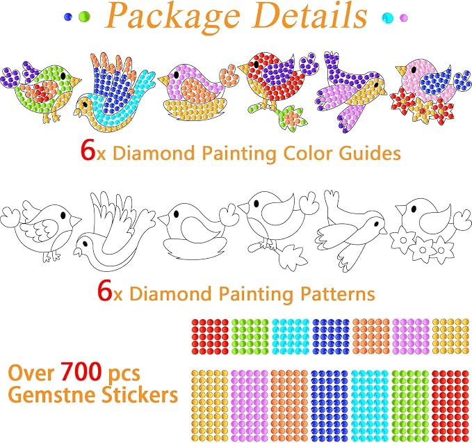 Qyeahkj 6 Pcs Spring Bird Arts Crafts DIY Summer Gem Diamond Suncatcher Crafts - Image 2