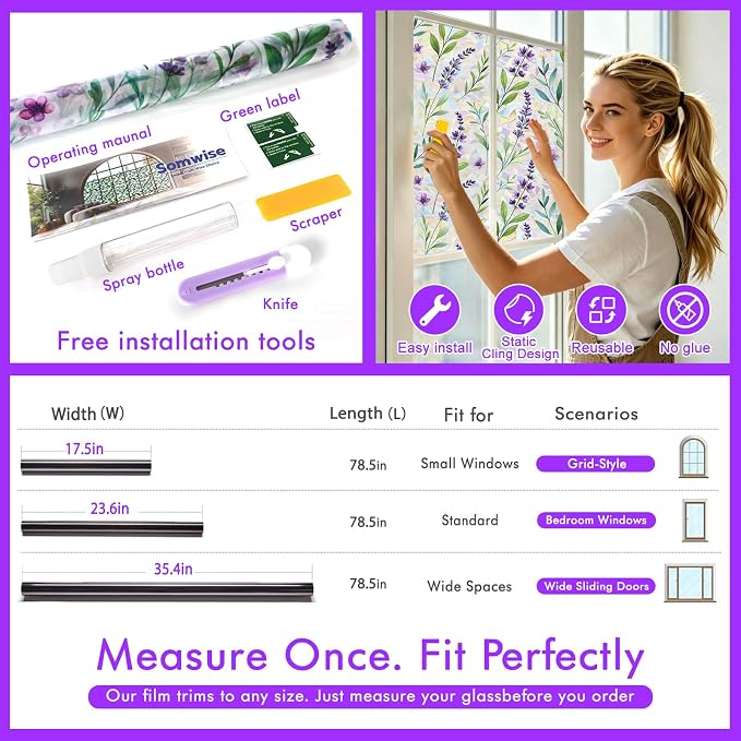 SOMWISE Rainbow Window Privacy Film, Heat Control, UV Blocking, Anti-Glare - Image 7