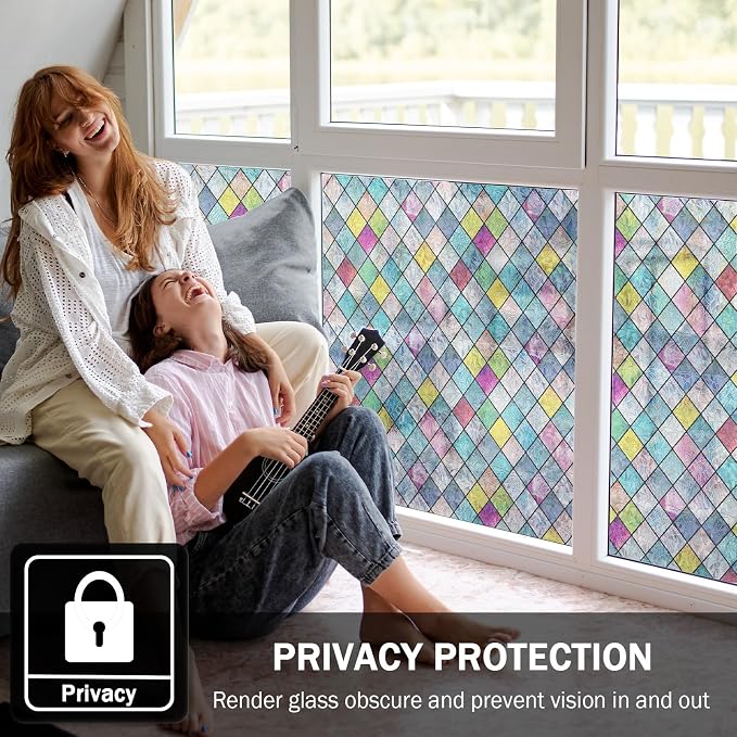Stained Glass Window Film, Window Privacy Films, Colorful Lattice Window Tint - Image 2