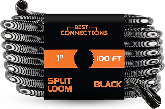 BEST CONNECTIONS (1" x 100 ft) Split Wire Loom Flex-Guard Convoluted Tubing Protective Split Cable Sleeves for Automotive Home Industrial Electrical Wires Chemical Resistant Conduit Black