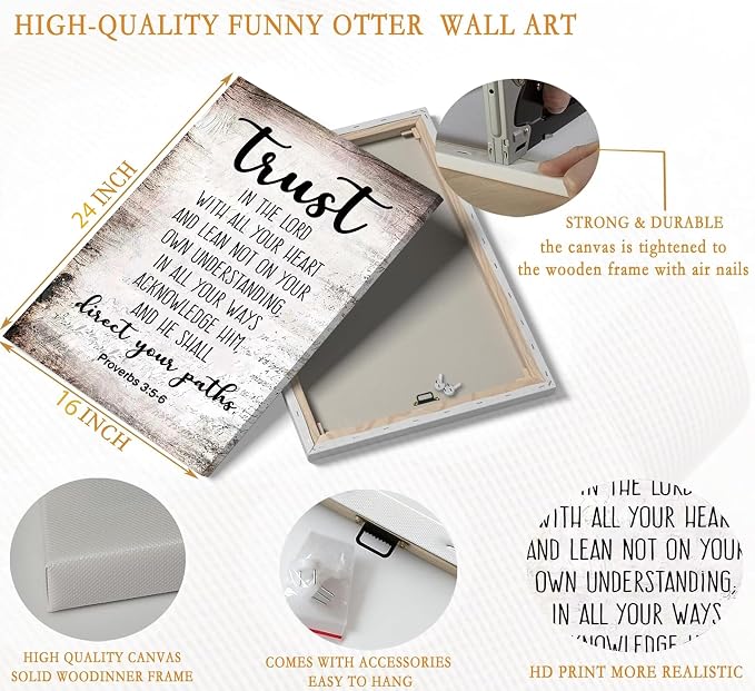 YOXORDQ Proverbs 3:5-6 Bible Verse Wall Art-Canvas Wrapping 16x24in | Trust in - Image 3