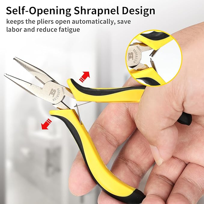 BOSI TOOLS 6-piece Mini Pliers Set, Needle Nose Pliers, Diagonal Pliers, Long Nose Pliers, Bent Nose Pliers, End Cutters and Linesman Pliers, with Storage Pouch Making Craft Electronic Repair