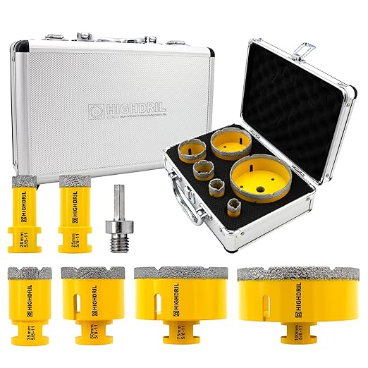 HIGHDRIL Diamond Drill Bits Kit with 5/8-11 for Porcelain Tile Ceramic Marble Brick Concrete Vacuum Brazed Hole Saw(20/25/35/50/75/100mm)