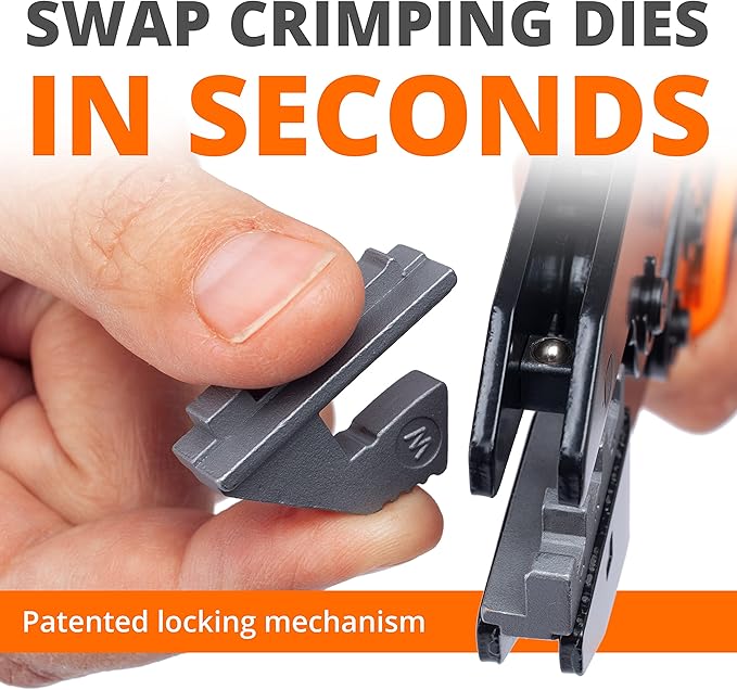 Wirefy Crimping Tool 8.7" for Quick Change Crimping Dies - Ratcheting Wire Crimper - Crimping Pliers - Terminal Crimp Tool - 26-8 AWG (Crimping Dies Sold Separately)