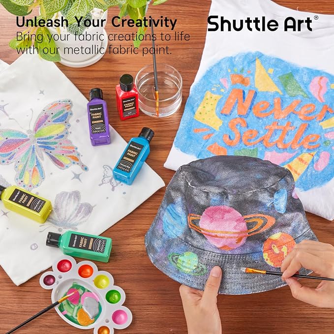 Metallic Fabric Paint, Shuttle Art 18 Metallic Colors Permanent Soft Fabric - Image 6