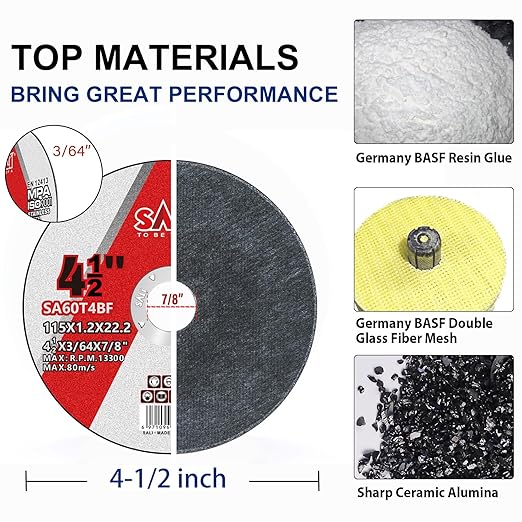 SALI 100 Pack 4.5in x 3/64in x 7/8in Stainless Steel Cutting Wheels, Compatible with Die Grinder, Air Cut Off Tool, Electric Cut Off Tool, Zirconia Oxide Grit, Red