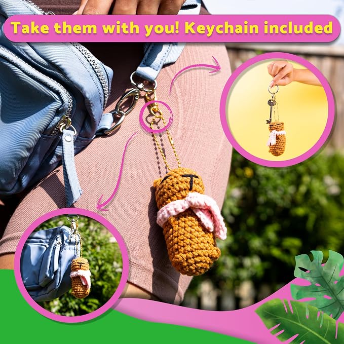 Capybara Crochet Kit for Beginners, 2 Easy Amigurumi Capybaras & Keychains | - Image 5